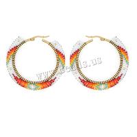 Seedbead Hoop Earring, with Tibetan Style, gold color plated, Bohemian style & for woman, more colors for choice, 45x45mm, Sold By Pair