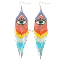 Seedbead Tassel Earring, with Tibetan Style, gold color plated, Bohemian style & evil eye pattern & for woman, 30x135mm, Sold By Pair