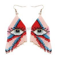 Seedbead Tassel Earring, with Tibetan Style, gold color plated, Bohemian style & evil eye pattern & for woman, more colors for choice, 35x95mm, Sold By Pair