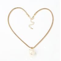 Brass Necklace, with Plastic Pearl, with 7cm extender chain, Round, gold color plated, snake chain & for woman, nickel, lead & cadmium free, 20mm, Length:45 cm, Sold By PC