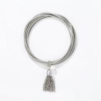 Iron Bracelet, with Plastic Pearl, multilayer & for woman, platinum color, nickel, lead & cadmium free, 6mm,1.7mm, Length:19 cm, Sold By PC