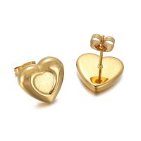 Stainless Steel Stud Earrings, 304 Stainless Steel, Heart, Vacuum Ion Plating, for woman, more colors for choice, 13x12mm, Sold By Pair