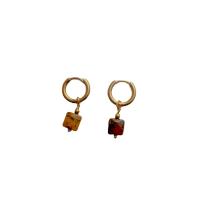 Stainless Steel Drop Earring 304 Stainless Steel with Natural Stone Square plated fashion jewelry 30mm Sold By Pair