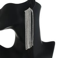 Fashion Fringe Earrings, Iron, plated, fashion jewelry & with rhinestone, more colors for choice, 20x115mm, Sold By Pair