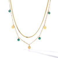 Titanium Steel Necklace, with turquoise, with 5cm extender chain, plated, Double Layer & fashion jewelry & different size for choice & different designs for choice, golden, 1mm, Length:43 cm, Sold By PC