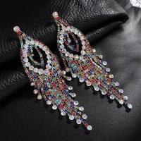Iron Earring, plated, fashion jewelry & with rhinestone, more colors for choice, 35x140mm, Sold By Pair