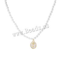 Brass Necklace, with Plastic Pearl, Round, plated, fashion jewelry & enamel, white, nickel, lead & cadmium free, 9x11mm, Length:Approx 17 Inch, Sold By PC