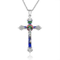 Tibetan Style Jewelry Necklace, Cross, silver color plated, fashion jewelry & enamel, 31x6x50mm, Sold Per 50 cm Strand