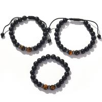 oeil de tigre bracelet, avec pierre noire, bijoux de mode & unisexe & styles différents pour le choix, Diamètre intérieur:Environ 60mm, Vendu par PC