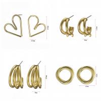 Iron Stud Earring, gold color plated, different styles for choice & for woman, 9-25mm, Sold By Pair