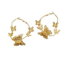 fer Boucle d'oreille goutte, Placage de couleur d'or, styles différents pour le choix & pour femme, 43-65mm, Vendu par paire