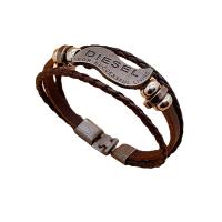 alliage de zinc bracelet, avec cuir PU, Placage, multicouche & unisexe & avec le motif de lettre, couleur de café, 12mm, Longueur:Environ 8.3 pouce, Vendu par PC