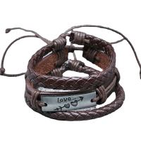 PU Leder Armband-Set, mit Zinklegierung, plattiert, mehrschichtig & Punk-Stil & für den Menschen, Kaffeefarbe, Innendurchmesser:ca. 60mm, verkauft von setzen