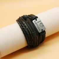PU Armband-Set, met Zinc Alloy, plated, multilayer & uniseks & met brief patroon, zwart, Binnendiameter:Ca 60mm, Verkocht door Stel