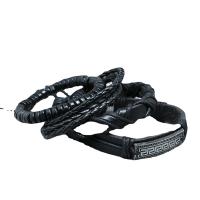 PU Leather Bracelet Set with Zinc Alloy plated fashion jewelry & multilayer & for man black Inner Approx 60mm Sold By Set