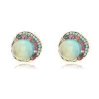 Brass Stud Earring, with Crystal & Lampwork, fashion jewelry & for woman, nickel, lead & cadmium free, 26x26mm, Sold By Pair