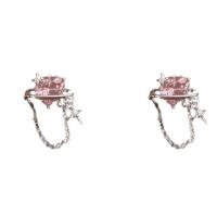 Brass Stud Earring, fashion jewelry & micro pave cubic zirconia & for woman, pink, nickel, lead & cadmium free, 21x14mm, Sold By Pair