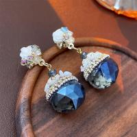 Goujon Laiton, avec cristal, bijoux de mode & pour femme & avec strass, bleu, protéger l'environnement, sans nickel, plomb et cadmium, 39x17mm, Vendu par paire