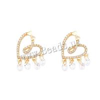Brass Stud Earring, high quality plated, fashion jewelry & micro pave cubic zirconia & for woman, golden, nickel, lead & cadmium free, 28x24mm, Sold By Pair