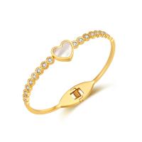 Stainless Steel Bangle, 304 Stainless Steel, with Pearl Oyster, Vacuum Ion Plating, micro pave cubic zirconia & for woman, more colors for choice, 4.5*170mm, Sold By PC