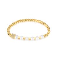 Stainless Steel Jewelry Bracelet, 304 Stainless Steel, with Freshwater Pearl, Vacuum Ion Plating, fashion jewelry & for woman, golden, Length 22 cm, Sold By PC