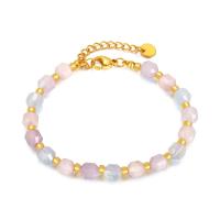 Stainless Steel Jewelry Bracelet, 304 Stainless Steel, with Morganite, with 4cm extender chain, Vacuum Ion Plating, Natural & fashion jewelry & for woman, multi-colored, Sold Per 16 cm Strand