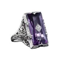 Cubic Zircon Brass Finger Ring with Cubic Zirconia Rectangle platinum plated fashion jewelry & for woman & faceted purple nickel lead & cadmium free Sold By PC