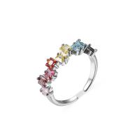 Cubic Zircon Brass δάχτυλο του δακτυλίου, Ορείχαλκος, με Cubic Zirconia, επιπλατινωμένα, Ρυθμιζόμενο & κοσμήματα μόδας & για τη γυναίκα, πολύχρωμα, νικέλιο, μόλυβδο και κάδμιο ελεύθεροι, Εσωτερική διάμετρος:Περίπου 18mm, Sold Με PC