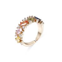Cubic cirkónium Brass Finger Ring, Sárgaréz, -val Cubic cirkónium, arany színű aranyozott, Állítható & divat ékszerek & a nő, sokszínű, nikkel, ólom és kadmium mentes, Belső átmérő:Kb 18mm, Által értékesített PC