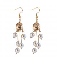 Tibetan Style Drop Earrings, with Plastic Pearl, gold color plated, fashion jewelry & for woman, white, nickel, lead & cadmium free, 20x75mm, Sold By Pair