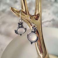 Messing Drop ørering, med Månesten, antik sølv farve forgyldt, Vintage & mode smykker & for kvinde, klar, nikkel, bly & cadmium fri, 32mm, Solgt af par