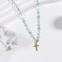 Edelstahl Schmuck Halskette, 304 Edelstahl, mit Kristall, mit Verlängerungskettchen von 5cm, Kreuz, Modeschmuck & für Frau, keine, Länge ca. 38 cm, verkauft von PC