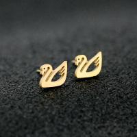 Stainless Steel Stud Earrings, 304 Stainless Steel, Swan, Vacuum Plating, fashion jewelry & for woman & hollow, golden, 6x7mm, Approx 24PCs/Bag, Sold By Bag