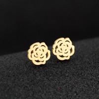 Stainless Steel Stud Earrings, 304 Stainless Steel, Rose, Vacuum Plating, fashion jewelry & for woman & hollow, golden, 10x10mm, Approx 24PCs/Bag, Sold By Bag