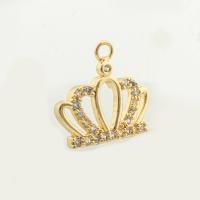 Cubic Zirconia Micro Pave Brass Pendant, Crown, high quality gold color plated, DIY & micro pave cubic zirconia, nickel, lead & cadmium free, 15x16x2mm, Hole:Approx 0.2mm, Approx 30PCs/Lot, Sold By Lot