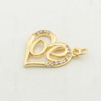 Brass Heart Pendants, high quality gold color plated, DIY & micro pave cubic zirconia, nickel, lead & cadmium free, 21x18x2mm, Hole:Approx 0.3mm, Approx 30PCs/Lot, Sold By Lot