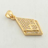 Cubic Zirconia Micro Pave Brass Pendant, Rhombus, high quality gold color plated, DIY & micro pave cubic zirconia, nickel, lead & cadmium free, 29x14x4mm, Hole:Approx 0.3mm, Approx 30PCs/Lot, Sold By Lot