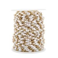 Stainless Steel Ball Chain, 304 Stainless Steel, with Plastic Pearl, Vacuum Ion Plating, DIY, golden, 3.5mm,2.5mm, Sold By m