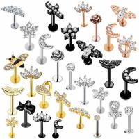 Stainless Steel Ear Piercing Jewelry 304 Stainless Steel Vacuum Ion Plating 5 pieces & Unisex & micro pave cubic zirconia Sold By Set