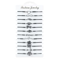 Bijoux bracelets de mode, Cordon de noeud, avec alliage de zinc, fait à la main, 12 pièces & unisexe & réglable, noire, Longueur:Environ 6-30 cm, Vendu par fixé