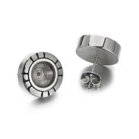 Stainless Steel Stud Earrings 304 Stainless Steel Flat Round Vacuum Ion Plating DIY & blacken 14mm Sold By Pair