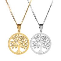 Stainless Steel Jewelry Necklace, 304 Stainless Steel, with 5CM extender chain, Lucky Tree, Vacuum Ion Plating, fashion jewelry & with rhinestone & hollow, more colors for choice, nickel, lead & cadmium free, 31.10x31.10mm, Length:Approx 45 cm, Sold By PC