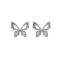 Tibetan Style Stud Earring, Butterfly, plated, fashion jewelry & different styles for choice & for woman & with rhinestone, more colors for choice, nickel, lead & cadmium free, 17x18mm, Sold By Pair