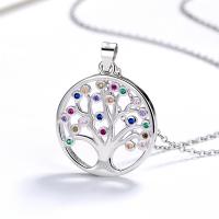 Brass Necklace Lucky Tree silver color plated fashion jewelry & with rhinestone & hollow nickel lead & cadmium free Sold By PC