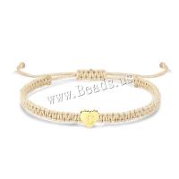 Brass Bracelet & Bangle with Wax Cord Heart plated fashion jewelry golden nickel lead & cadmium free Length Approx 7 Inch Sold By PC