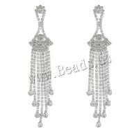 Iron Earring, plated, fashion jewelry & with rhinestone, more colors for choice, 25x110mm, Sold By Pair
