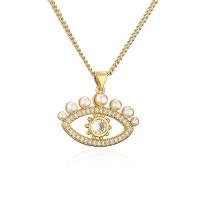 Evil Eye Jewelry Necklace, Brass, with Plastic Pearl, plated, fashion jewelry & different designs for choice & micro pave cubic zirconia, golden, nickel, lead & cadmium free, Length:45 cm, Sold By PC