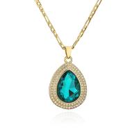 Cubic Zircon Micro Pave Brass Necklace, with 5cm extender chain, Teardrop, plated, fashion jewelry & micro pave cubic zirconia, more colors for choice, nickel, lead & cadmium free, 22x36mm, Length:45 cm, Sold By PC
