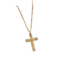 Titanium Steel Necklace, with Brass, Cross, real gold plated, for woman & with rhinestone, Length:Approx 15.7 Inch, Sold By PC