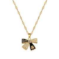 Titanium Steel Necklace with Brass with 2inch extender chain Bowknot real gold plated for woman & enamel & with rhinestone Length Approx 15.7 Inch Sold By PC
